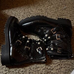 Zara Black Leather Ankle Boots with Buckles